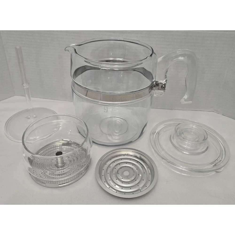 Vtg Pyrex 9 Cup Percolator Coffee Pot #7759 B Flameware Complete Set - Pristine